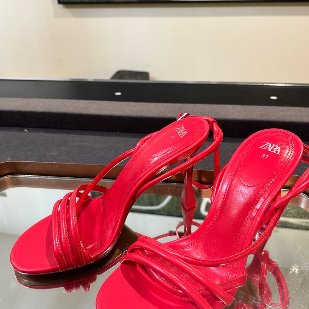 Zara Bold Red Strappy Heels